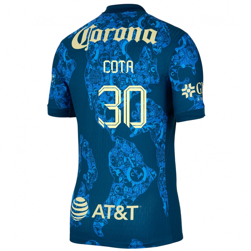 Kids Football Rodolfo Cota #30 Blue Yellow Away Jersey 2024/25 T-Shirt Uk