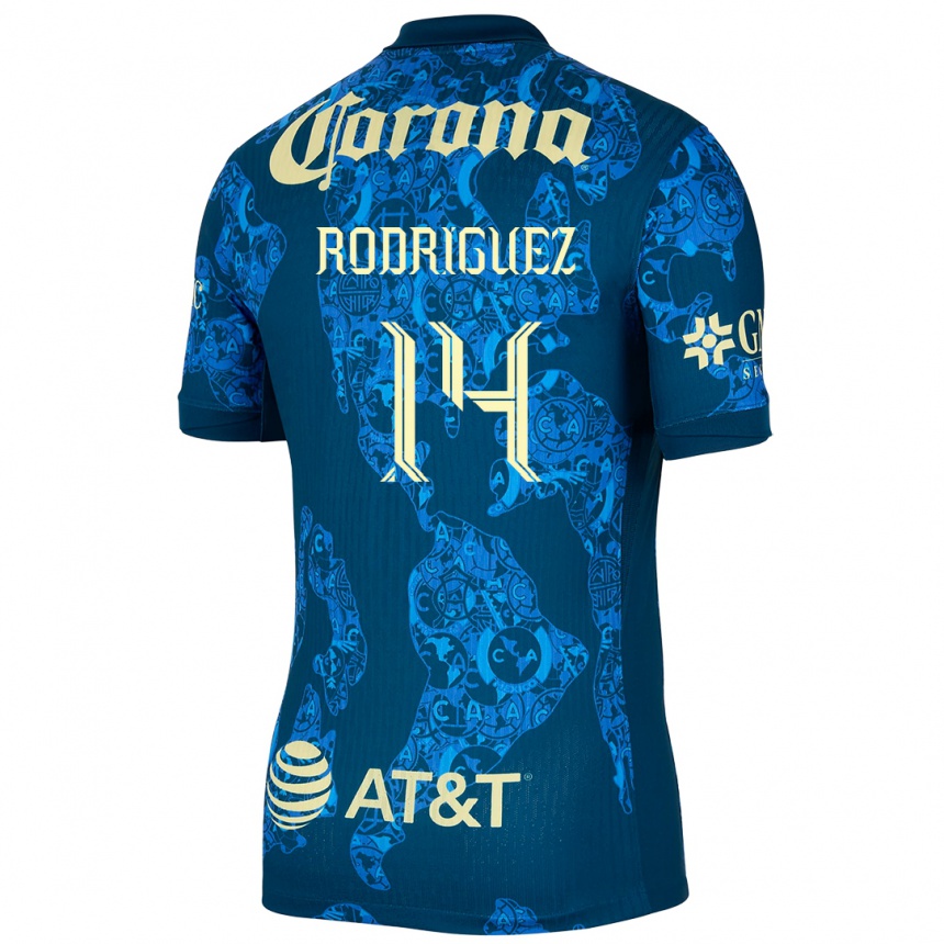 Kids Football Monica Rodriguez #14 Blue Yellow Away Jersey 2024/25 T-Shirt Uk