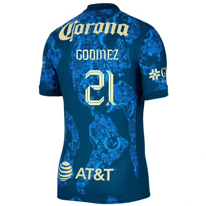 Kids Football Alexandra Godinez #21 Blue Yellow Away Jersey 2024/25 T-Shirt Uk