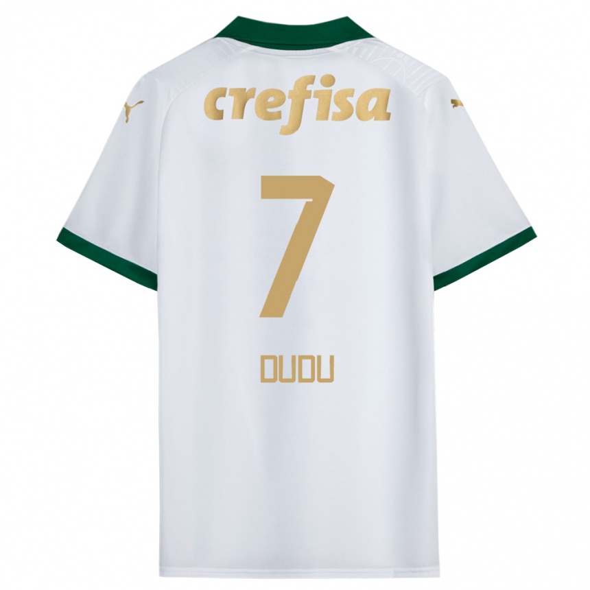 Kids Football Dudu #7 White Green Away Jersey 2024/25 T-Shirt Uk