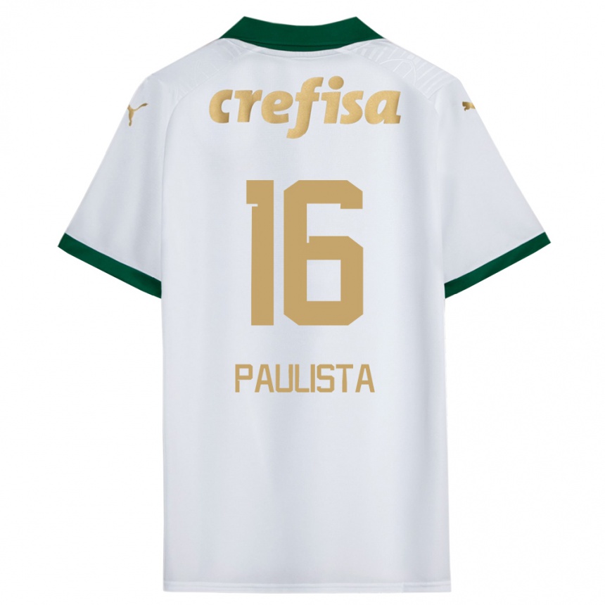 Kids Football Caio Paulista #16 White Green Away Jersey 2024/25 T-Shirt Uk