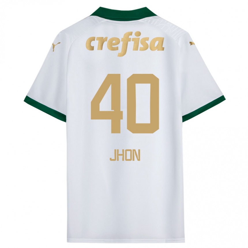 Kids Football Jhon Jhon #40 White Green Away Jersey 2024/25 T-Shirt Uk