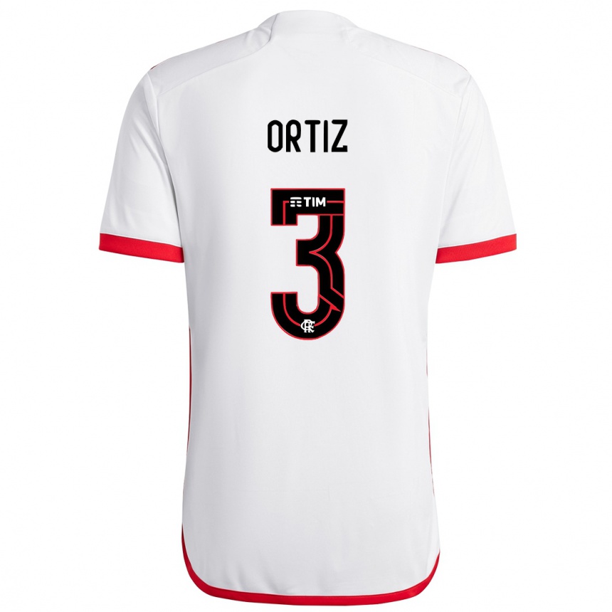 Kids Football Léo Ortiz #3 White Red Away Jersey 2024/25 T-Shirt Uk