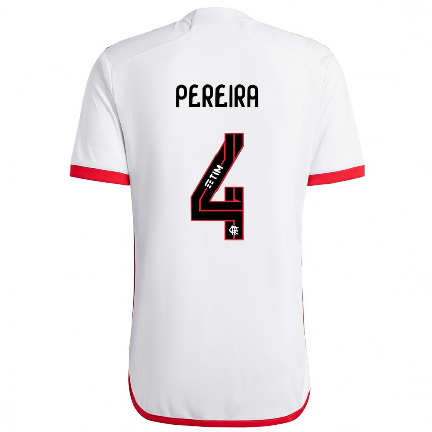 Kids Football Léo Pereira #4 White Red Away Jersey 2024/25 T-Shirt Uk