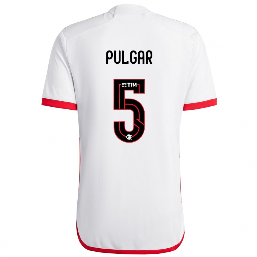 Kids Football Erick Pulgar #5 White Red Away Jersey 2024/25 T-Shirt Uk