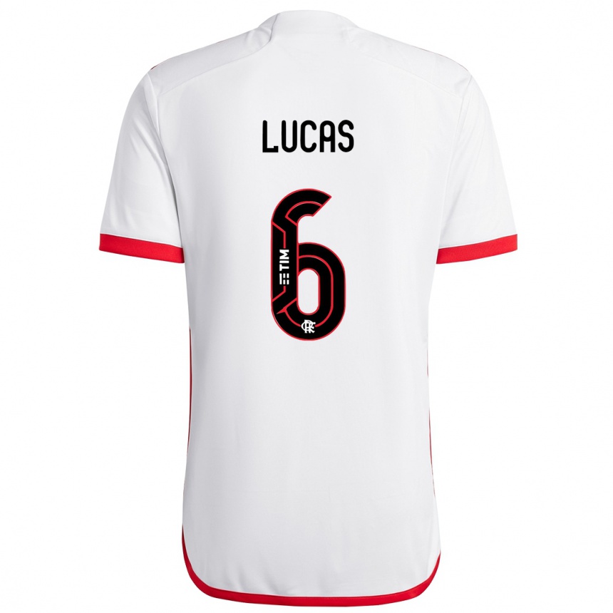 Kids Football Ayrton Lucas #6 White Red Away Jersey 2024/25 T-Shirt Uk