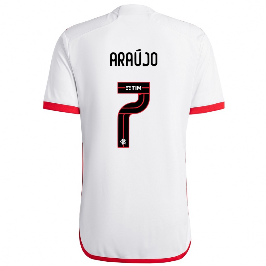 Kids Football Luiz Araújo #7 White Red Away Jersey 2024/25 T-Shirt Uk