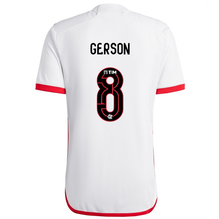 Kids Football Gerson #8 White Red Away Jersey 2024/25 T-Shirt Uk