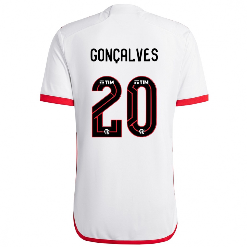 Kids Football Matheus Gonçalves #20 White Red Away Jersey 2024/25 T-Shirt Uk