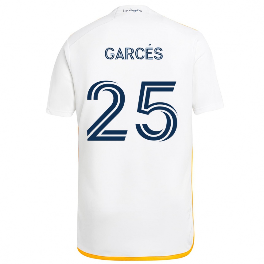 Men Football Carlos Garcés #25 White Yellow Home Jersey 2024/25 T-Shirt Uk