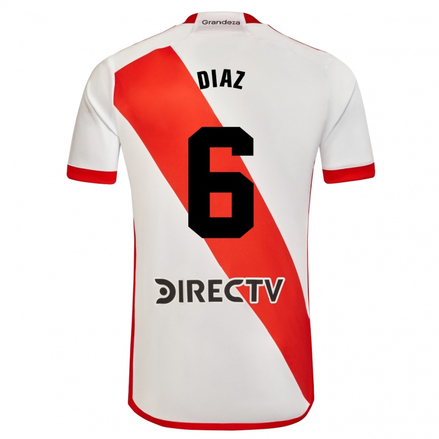 Men Football Milagros Díaz #6 White Red Home Jersey 2024/25 T-Shirt Uk