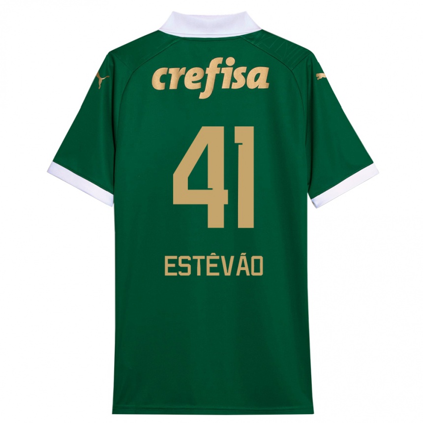 Men Football Estêvão #41 Green White Home Jersey 2024/25 T-Shirt Uk