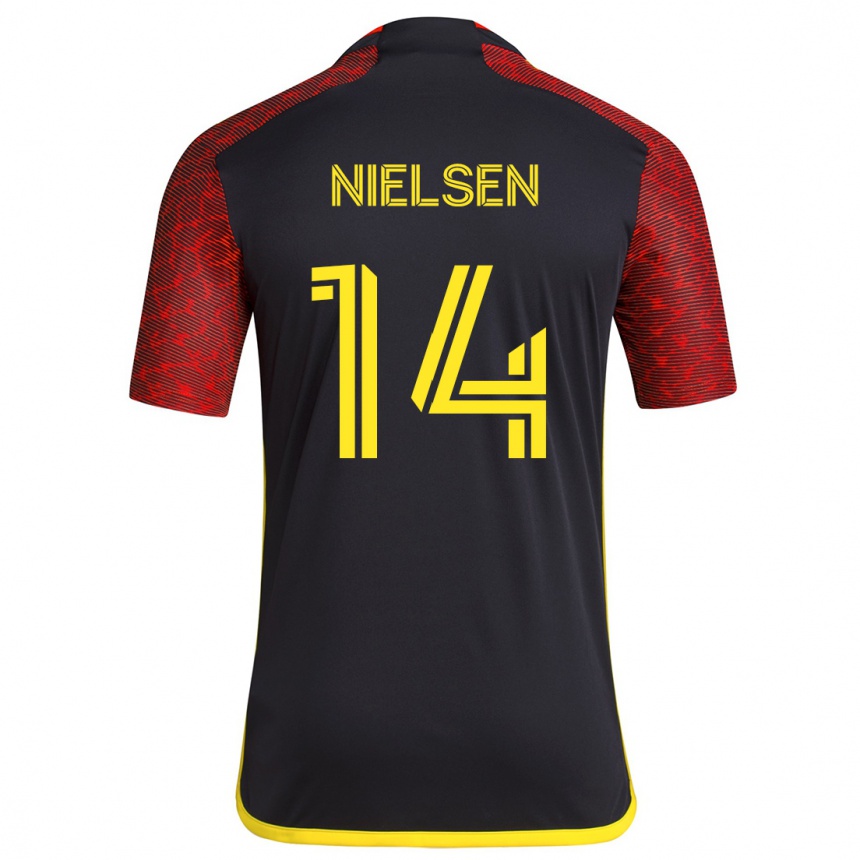 Men Football Taylor Nielsen #14 Red Black Away Jersey 2024/25 T-Shirt Uk