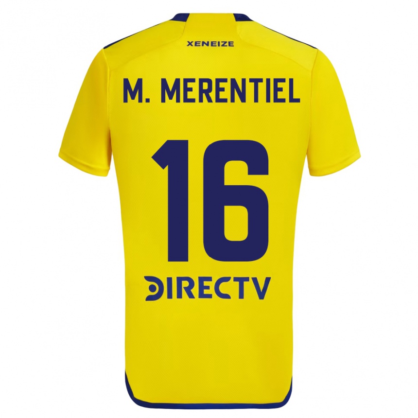 Men Football Miguel Merentiel #16 Yellow Blue Away Jersey 2024/25 T-Shirt Uk