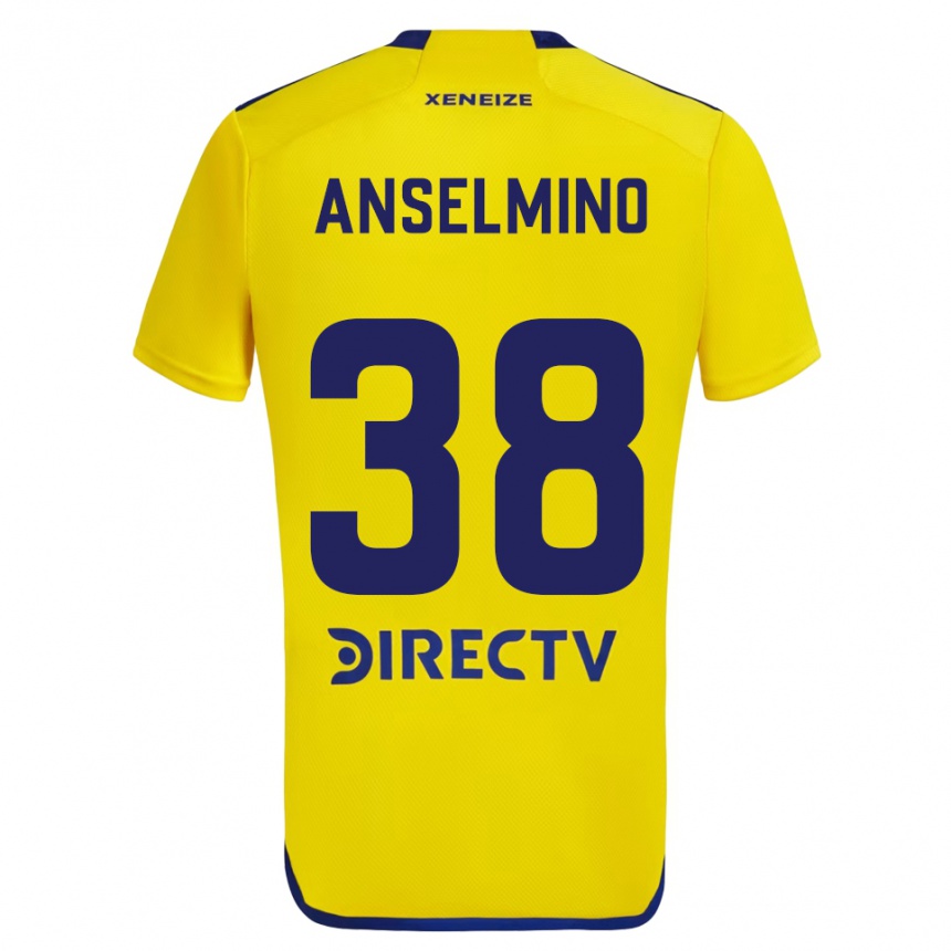 Men Football Aarón Anselmino #38 Yellow Blue Away Jersey 2024/25 T-Shirt Uk