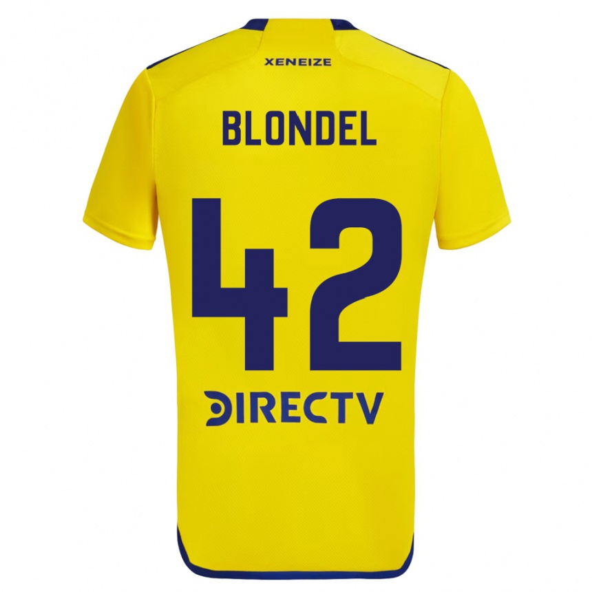 Men Football Lucas Blondel #42 Yellow Blue Away Jersey 2024/25 T-Shirt Uk