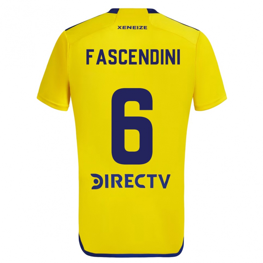 Men Football Valentín Fascendini #6 Yellow Blue Away Jersey 2024/25 T-Shirt Uk