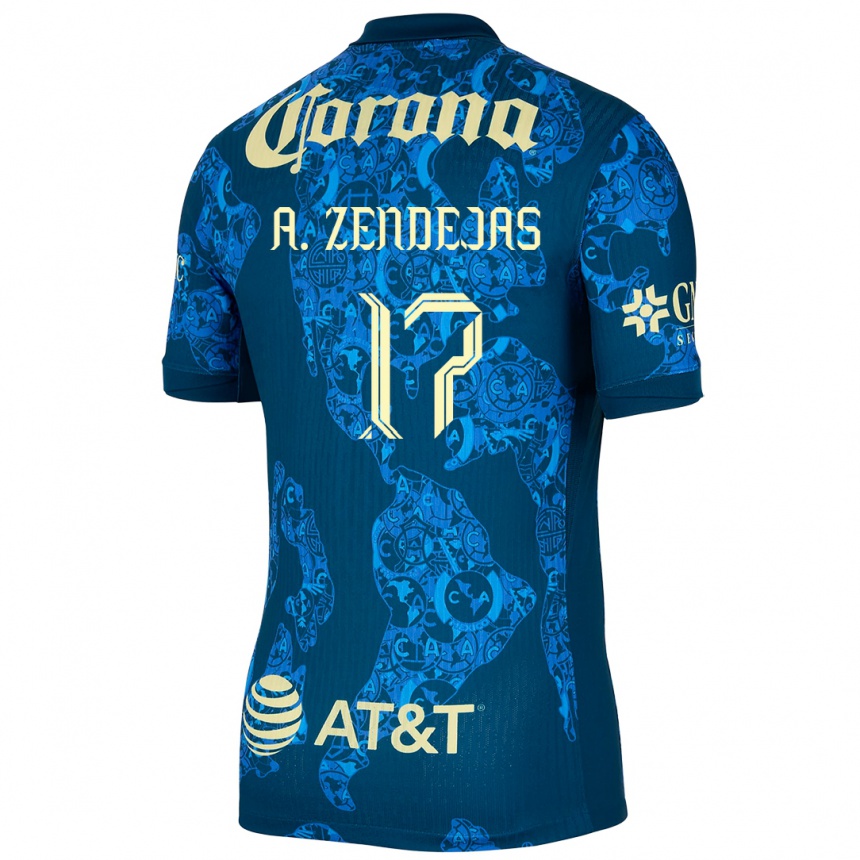 Men Football Álex Zendejas #17 Blue Yellow Away Jersey 2024/25 T-Shirt Uk