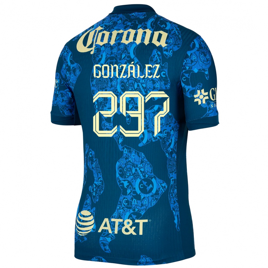 Men Football Océlotl González #297 Blue Yellow Away Jersey 2024/25 T-Shirt Uk