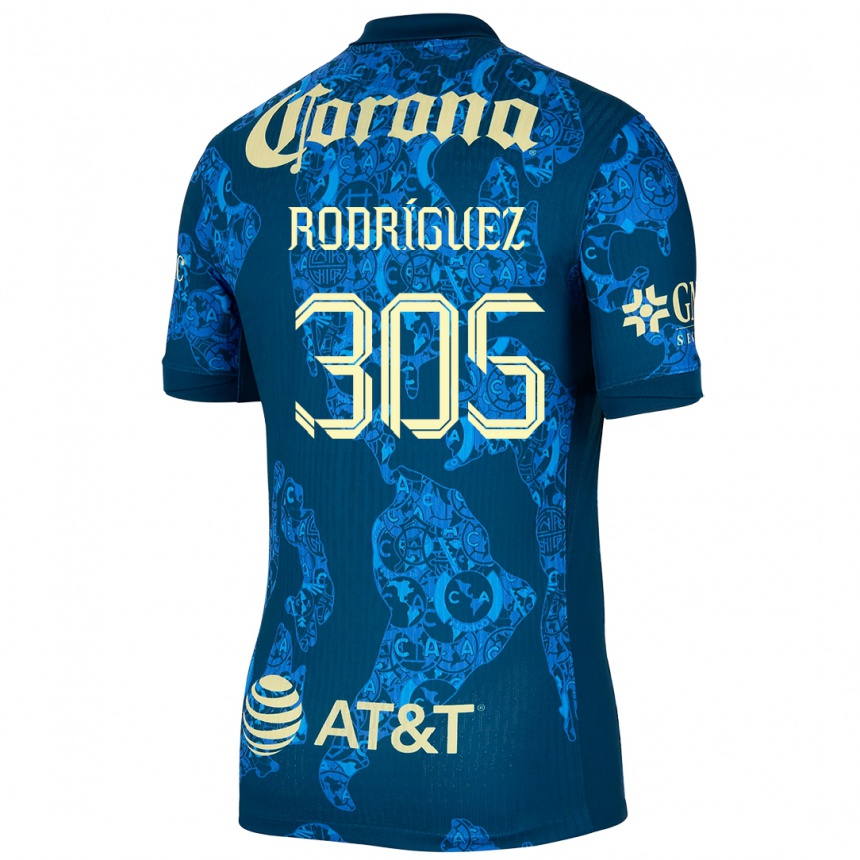 Men Football Bryan Rodríguez #305 Blue Yellow Away Jersey 2024/25 T-Shirt Uk