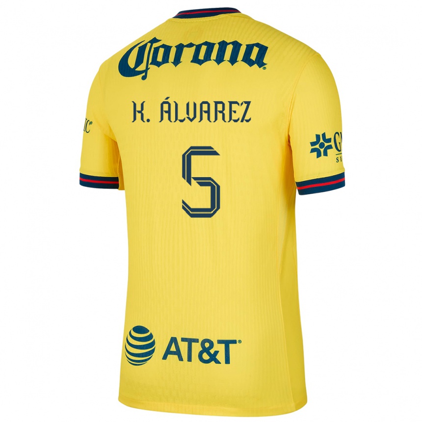 Women Football Kevin Álvarez #5 Yellow Blue Home Jersey 2024/25 T-Shirt Uk