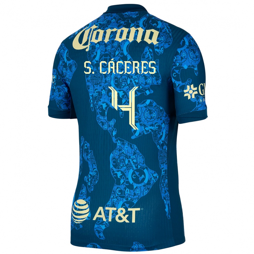 Women Football Sebastián Cáceres #4 Blue Yellow Away Jersey 2024/25 T-Shirt Uk