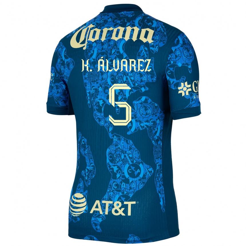 Women Football Kevin Álvarez #5 Blue Yellow Away Jersey 2024/25 T-Shirt Uk