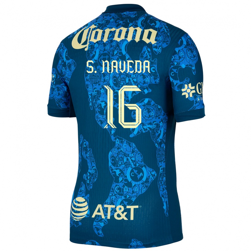 Women Football Santiago Naveda #16 Blue Yellow Away Jersey 2024/25 T-Shirt Uk