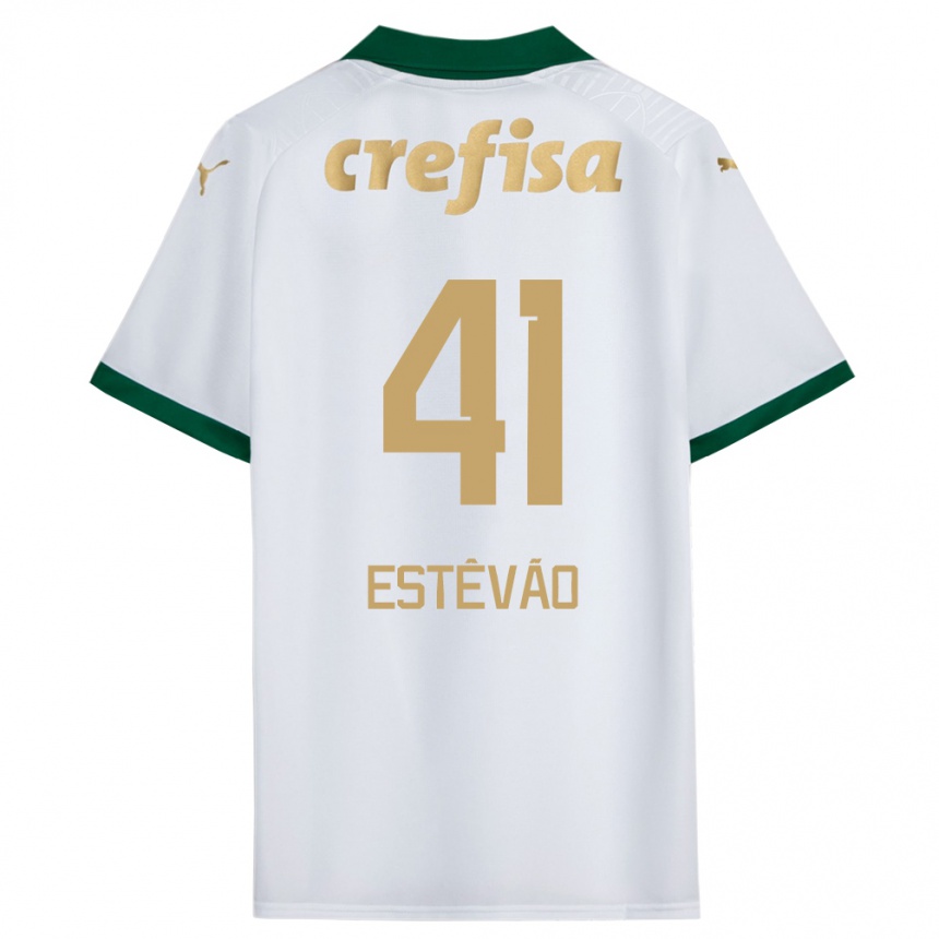 Women Football Estêvão #41 White Green Away Jersey 2024/25 T-Shirt Uk