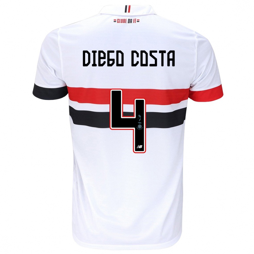 Kids Football Diego Costa #4 White Red Black Home Jersey 2024/25 T-Shirt Uk