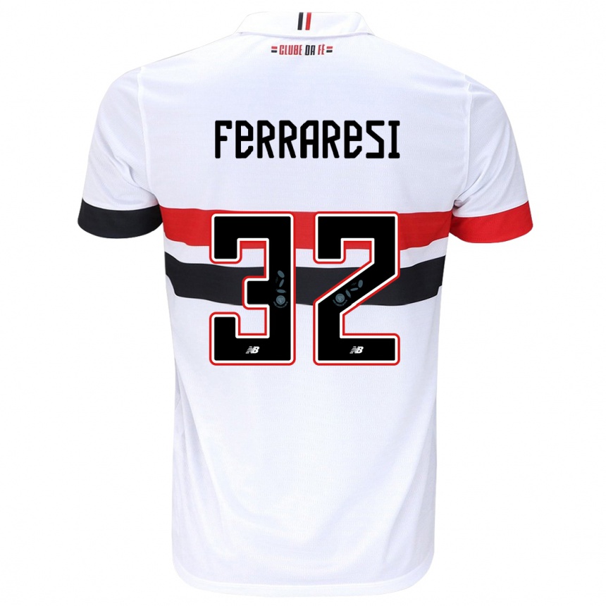 Kids Football Nahuel Ferraresi #32 White Red Black Home Jersey 2024/25 T-Shirt Uk