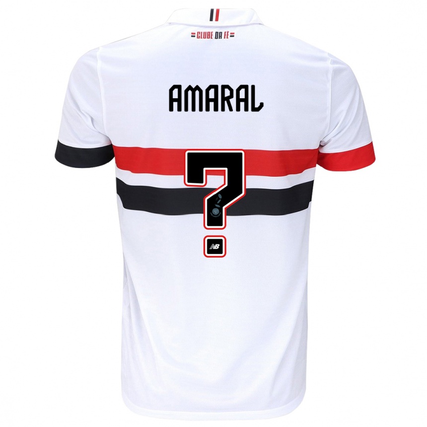 Kids Football Mateus Amaral #0 White Red Black Home Jersey 2024/25 T-Shirt Uk