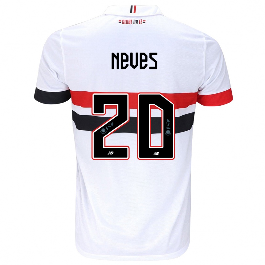 Kids Football Gabriel Neves #20 White Red Black Home Jersey 2024/25 T-Shirt Uk