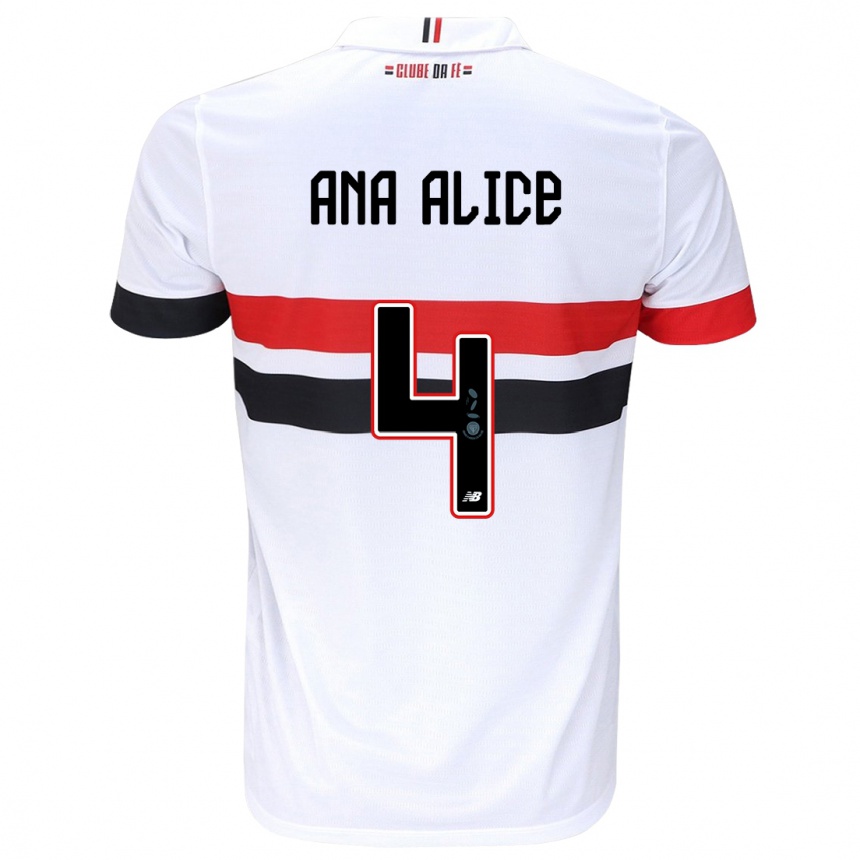 Kids Football Ana Alice Luciano Da Silva #4 White Red Black Home Jersey 2024/25 T-Shirt Uk