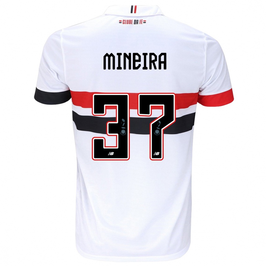 Kids Football Rafa Mineira #37 White Red Black Home Jersey 2024/25 T-Shirt Uk