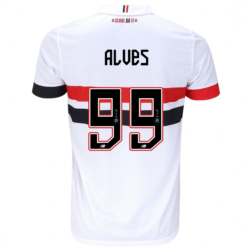 Kids Football Letícia Alves #99 White Red Black Home Jersey 2024/25 T-Shirt Uk