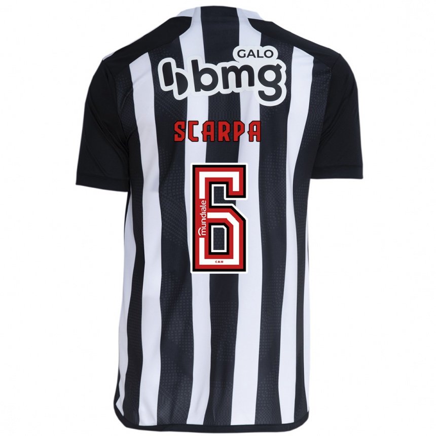 Kids Football Gustavo Scarpa #6 White Black Home Jersey 2024/25 T-Shirt Uk