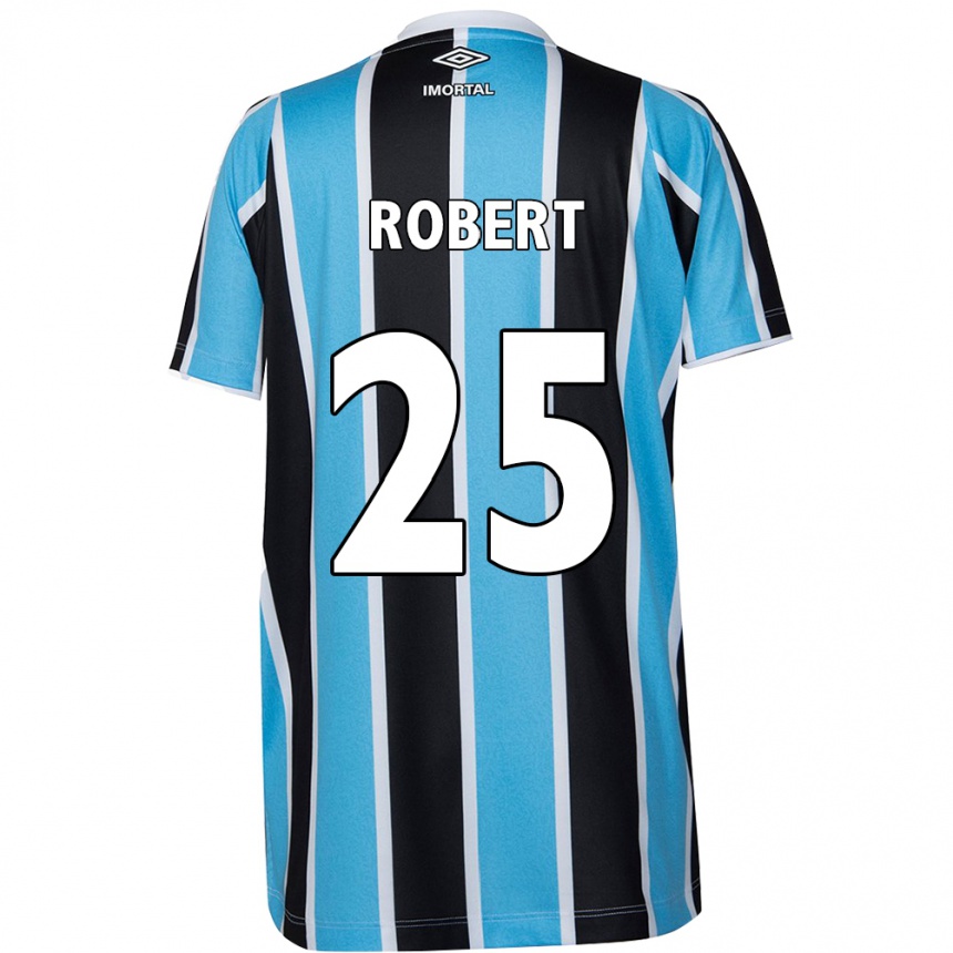 Kids Football Jhonata Robert #25 Blue Black White Home Jersey 2024/25 T-Shirt Uk