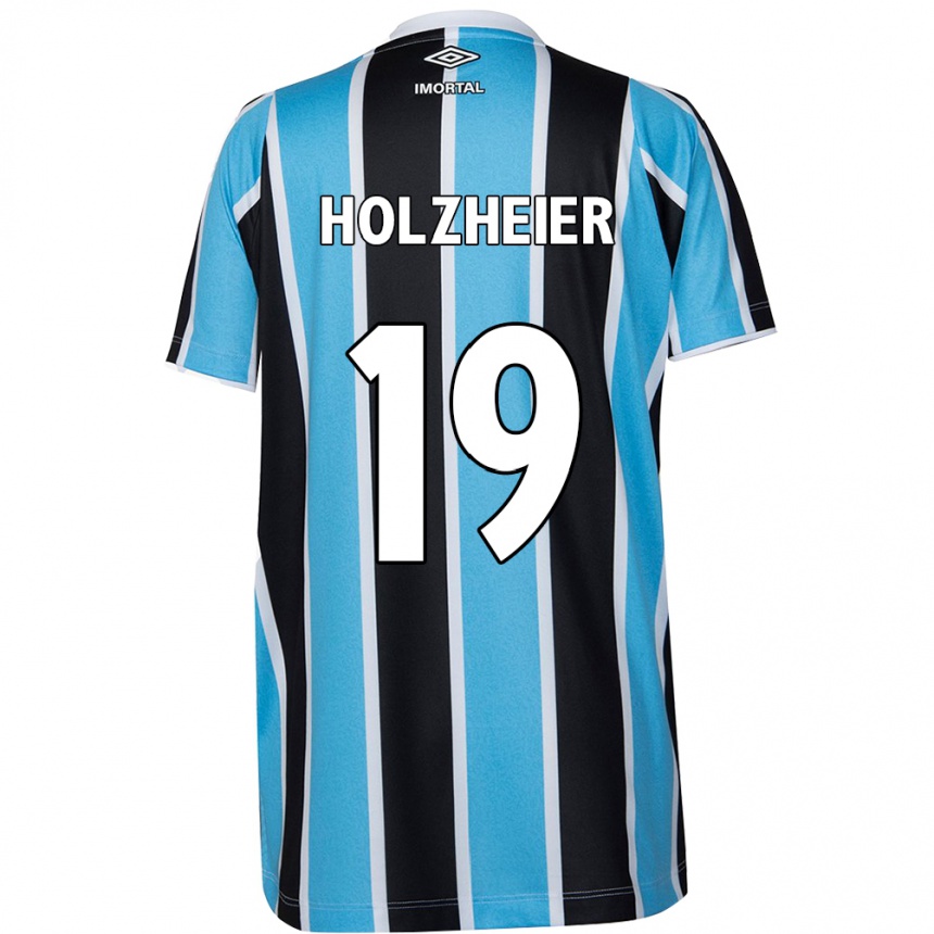 Kids Football Agostina Holzheier #19 Blue Black White Home Jersey 2024/25 T-Shirt Uk