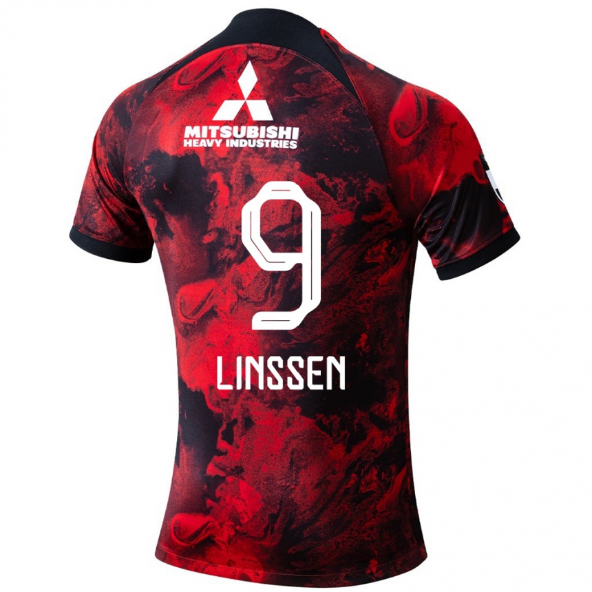 Kids Football Bryan Linssen #9 Red Black Home Jersey 2024/25 T-Shirt Uk