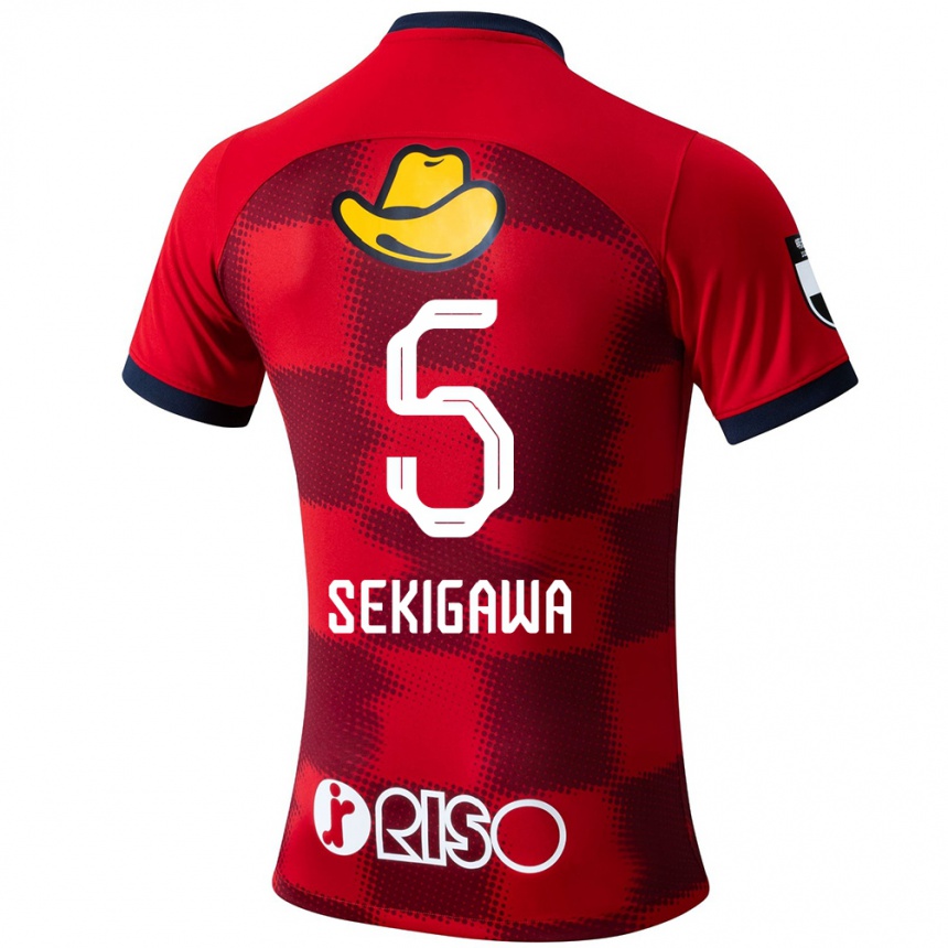 Kids Football Ikuma Sekigawa #5 Red Blue White Home Jersey 2024/25 T-Shirt Uk