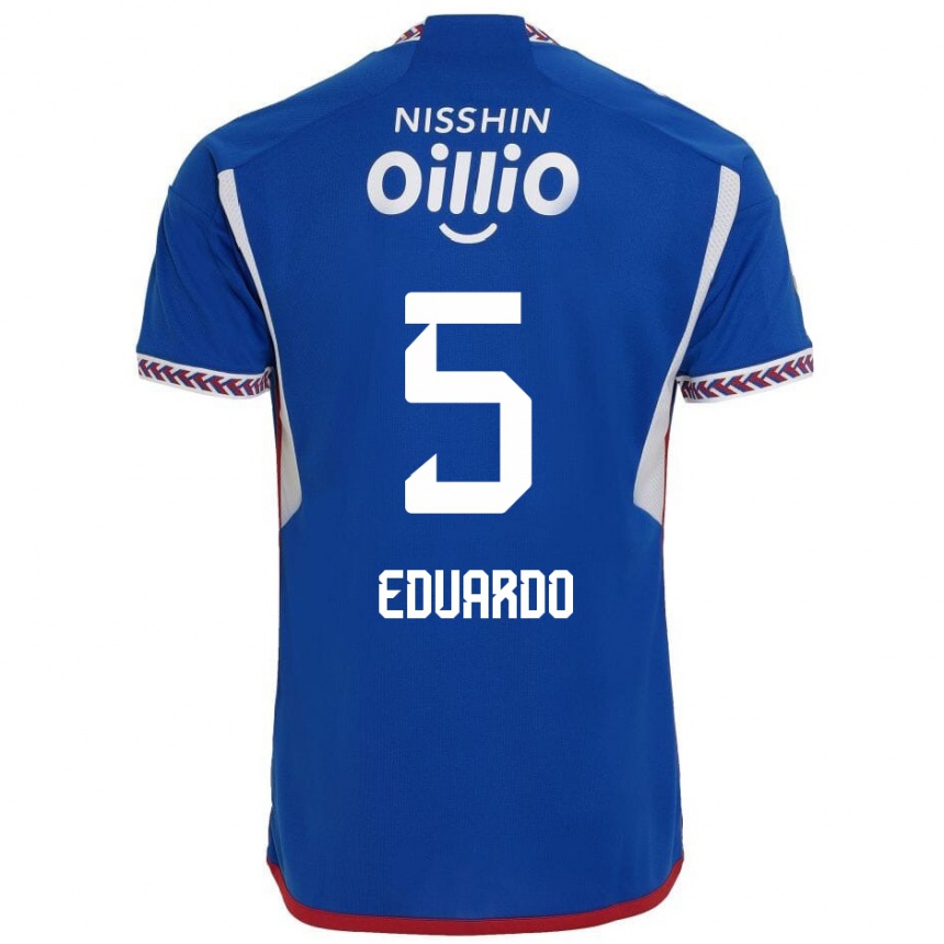 Kids Football Eduardo #5 Blue White Red Home Jersey 2024/25 T-Shirt Uk