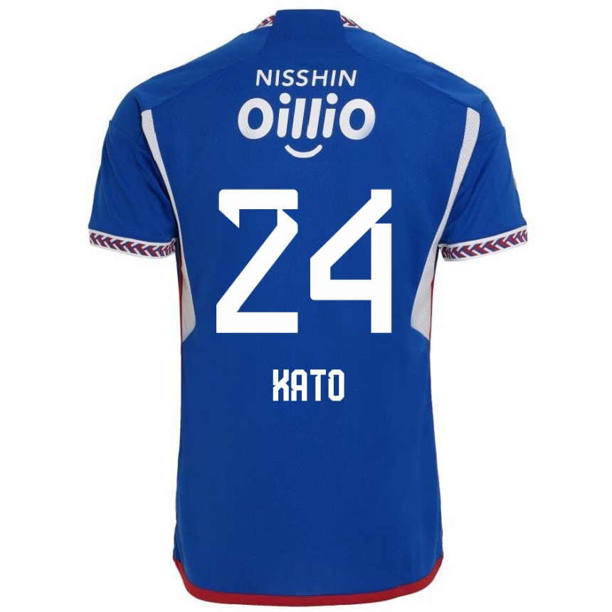 Kids Football Hijiri Kato #24 Blue White Red Home Jersey 2024/25 T-Shirt Uk