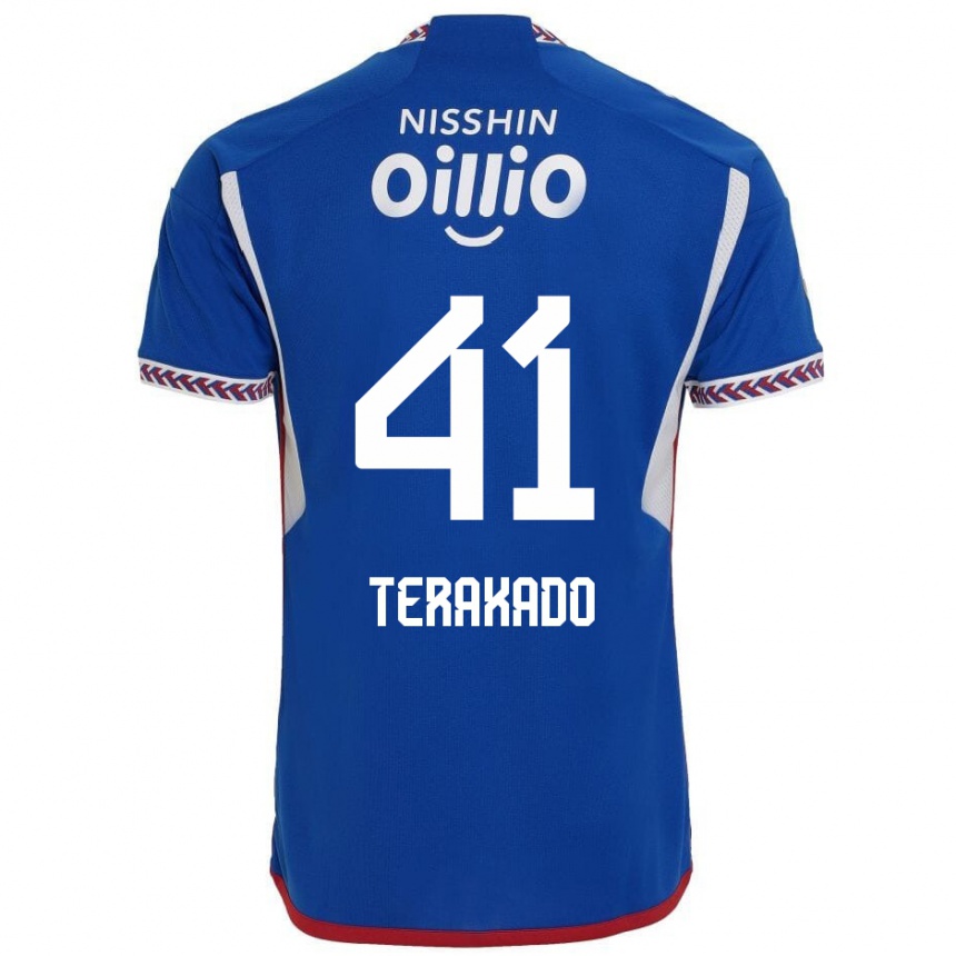 Kids Football Riku Terakado #41 Blue White Red Home Jersey 2024/25 T-Shirt Uk