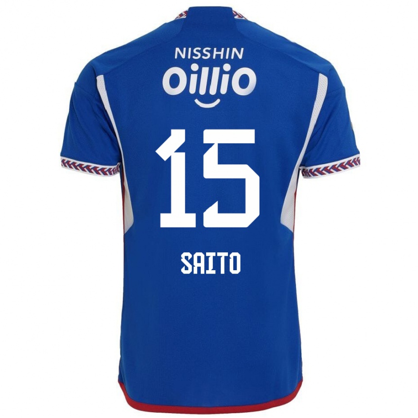 Kids Football Haru Saito #15 Blue White Red Home Jersey 2024/25 T-Shirt Uk