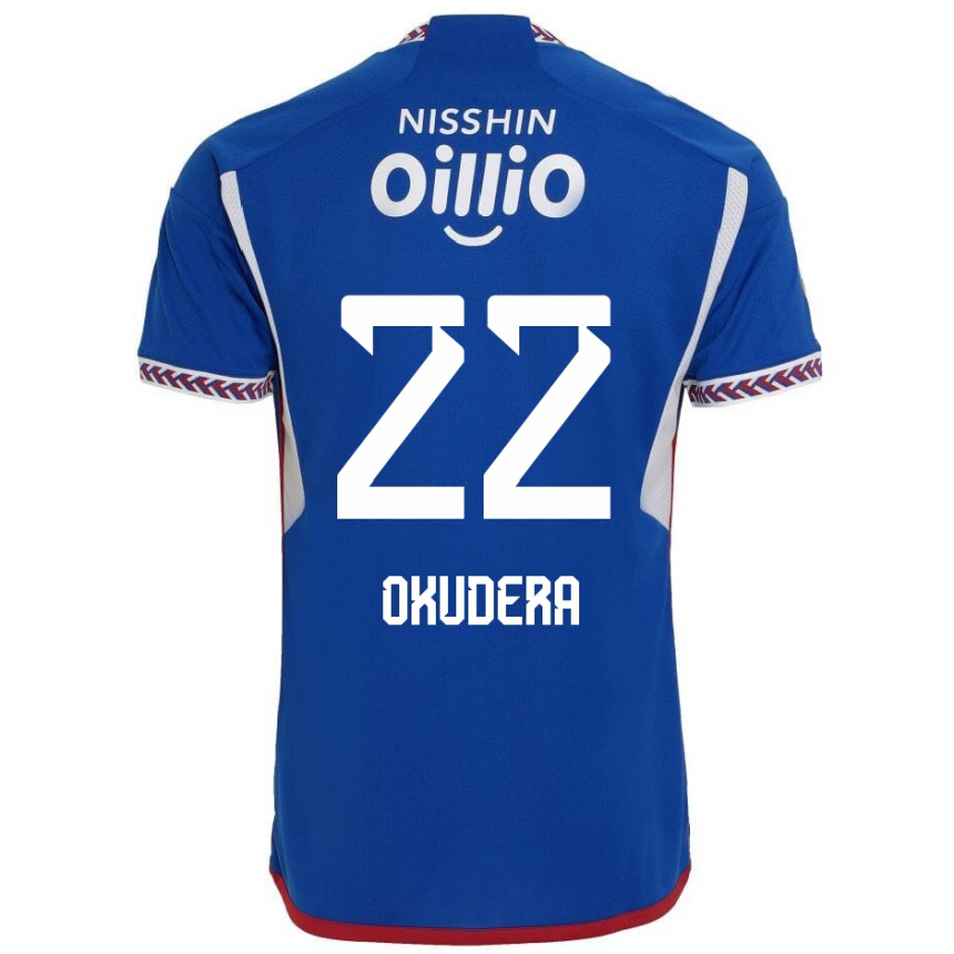 Kids Football Minato Okudera #22 Blue White Red Home Jersey 2024/25 T-Shirt Uk