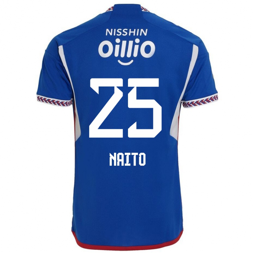 Kids Football Kiyomu Naito #25 Blue White Red Home Jersey 2024/25 T-Shirt Uk