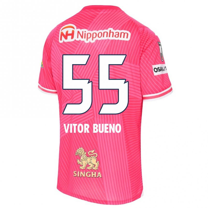 Kids Football Vitor Bueno #55 Pink White Home Jersey 2024/25 T-Shirt Uk