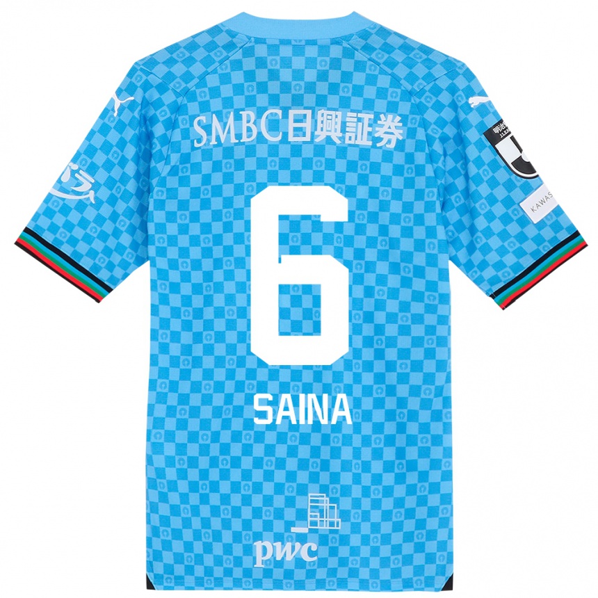 Kids Football Yuta Saina #6 Azure Blue Home Jersey 2024/25 T-Shirt Uk