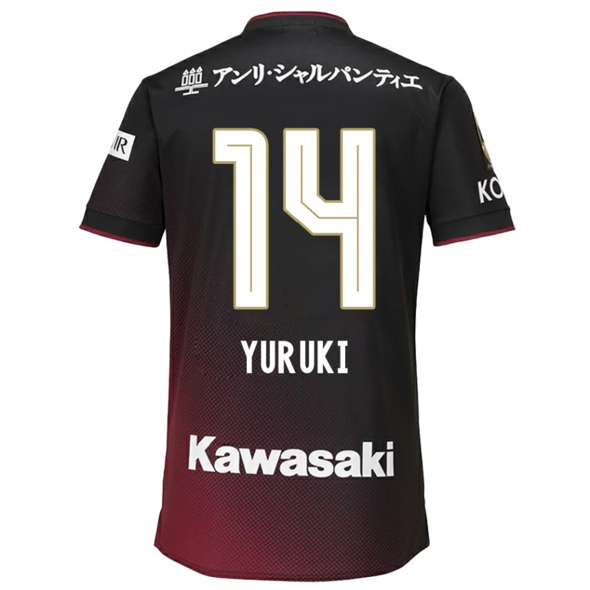 Kids Football Koya Yuruki #14 Black Red Home Jersey 2024/25 T-Shirt Uk